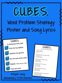 Preview of FREEBIE - C.U.B.E.S. Word Problem Strategy Poster and Song Lyrics