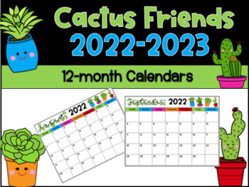 Preview of FREEBIE - Cactus Friends 2022-2023 Monthly Calendars