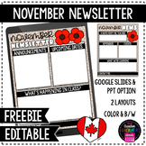 FREEBIE - Canadian November Classroom Newsletter Template 