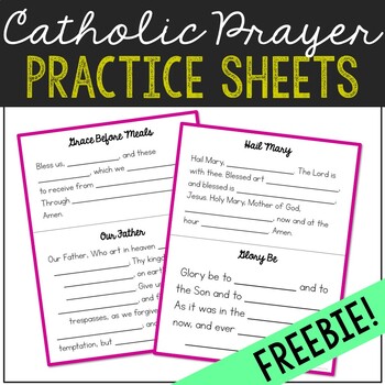 Preview of FREEBIE Catholic Prayers Fill in the Blank Practice Sheets, Memory Work