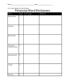 Preview of FREEBIE Ch 1 Dave Ramsey's Financial Peace Vocabulary