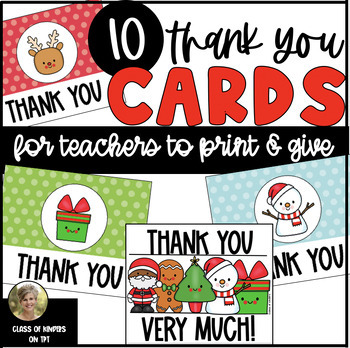 Preview of Christmas Thank You Cards for Teachers to Give Students