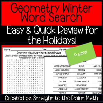 Preview of FREEBIE Christmas Theme Geometry Vocabulary Word Search Puzzle Review