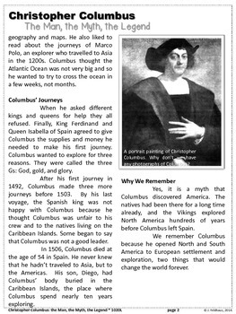 FREEBIE Christopher Columbus Close Reading Biography by 
