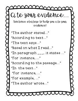 FREEBIE - Citing Your Evidence Sentence Starters - Poster | TpT