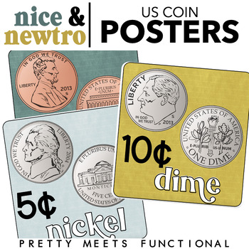 Preview of FREEBIE Coin Posters for Math in Boho Retro Theme
