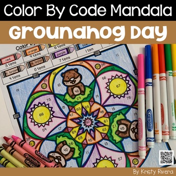 Preview of FREEBIE Color By Code Groundhog Mandala