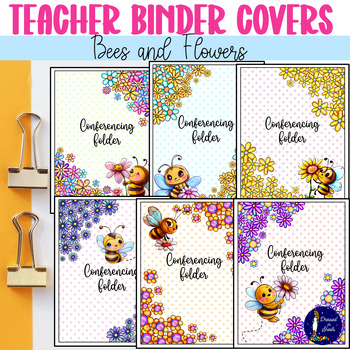 Preview of EDITABLE Teacher Binder Covers Bee & Flowers