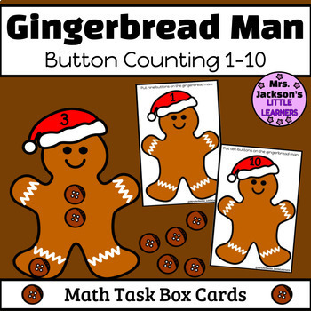 Preview of FREEBIE Counting Gingerbread Buttons 1-10 Task Cards