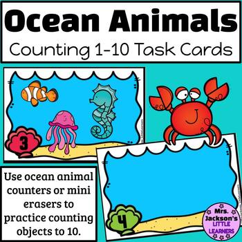 Preview of FREEBIE Counting Ocean Animals 1-10 Task Cards