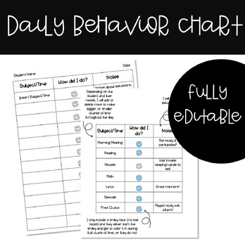 Preview of FREEBIE | Daily Behavior Chart Fully EDITABLE