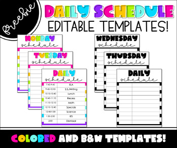 Preview of FREEBIE Daily Schedule Editable Templates | Color and B&W!