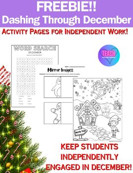 Preview of FREEBIE! Dashing Through December: Christmas Activity Pages/Coloring/Word Search