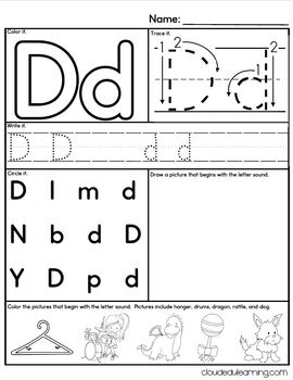 FREEBIE Dd Letter Identification, Handwriting, and Beginning Sound Review