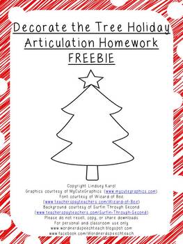 Preview of {FREEBIE} Decorate the Tree Holiday Articulation Homework