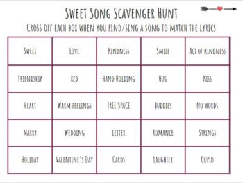 Preview of FREEBIE | Distance Learning | Valentine's Day Song Scavenger Hunt