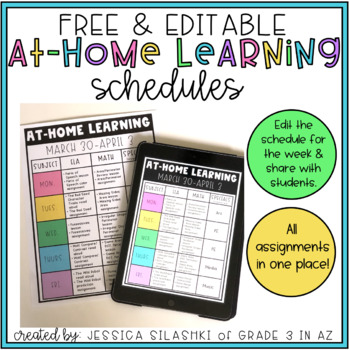 Preview of FREEBIE: EDITABLE At-Home Learning Schedule Templates (Distance Learning)