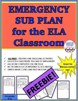 Preview of FREEBIE!!! EMERGENCY SUB PLAN FOR THE ELA CLASSROOM
