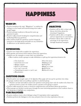 Preview of FREEBIE: ESL/EFL "Happiness" Expressions and Idioms Lesson Plan and Printables