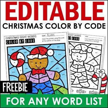 Preview of FREEBIE Editable Christmas Color By Code Activity | Sight Words Reading Centers