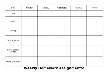 homework assignment sheet pdf
