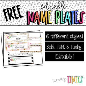 Preview of FREEBIE | Editable Name Plates/Desk Tags | Fun, Funky, Bright, & BOLD
