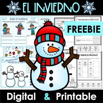 Preview of FREEBIE El Invierno. WINTER FUN PACKET (Digital and Printable Activities)