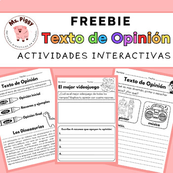 Preview of FREEBIE | Escritura y Lectura de Textos de Opinión | Opinion Writing in Spanish