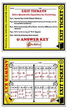 Preview of Exit Ticket - Solve Quadratic equation by Factoring