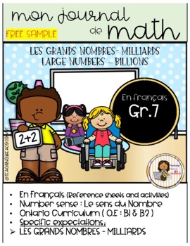 Preview of FREEBIE FRENCH Math journal : Les Milliards/ Billions ( Grade 7)