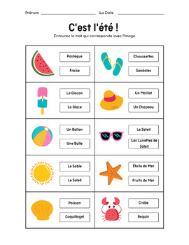 Preview of FREEBIE! FRENCH SUMMER WORKSHEET