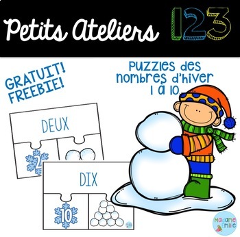 Preview of FREEBIE FRENCH Winter 123 Center/ Atelier 123(Puzzles de l'hiver)