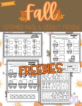 Preview of FREEBIE Fall Activities Preview Kindergarten Fall Math and Literacy