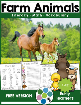 Preview of Farm Animals Vocabulary, Math and Literacy Unit FREEBIE