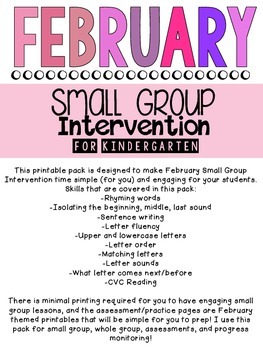FREEBIE: February Small Group Intervention for Kindergarten | TpT