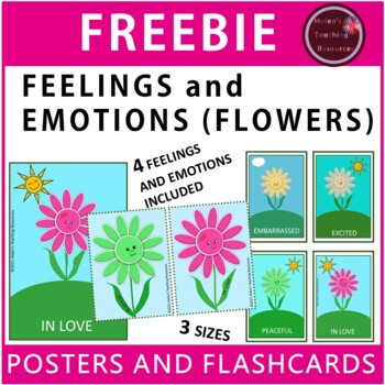 Preview of FREEBIE Feelings and emotions flashcards and posters (flowers)