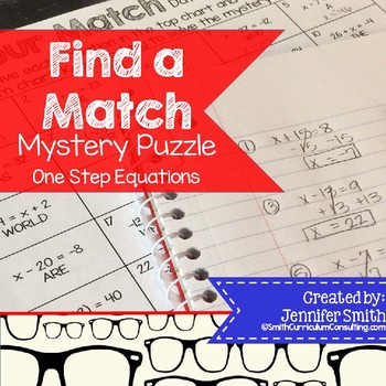 freebie find your match mystery puzzle one step equations tpt