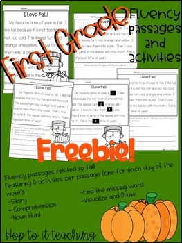 Preview of FREEBIE First Grade Fluency Passage with Comprehension Activities (Fall Themed)