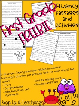 Preview of FREEBIE First Grade Fluency Passage with Comprehension Activities- Summer Themed