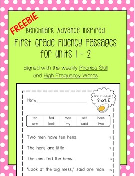 Preview of FREEBIE - Benchmark Advance Fluency Passages for 1st Grade: Units 1-2