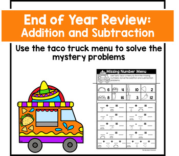 Preview of FREEBIE First Grade Math Review Addition and Subtraction - Food Truck