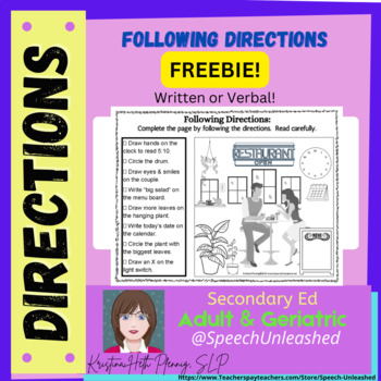 Preview of FREEBIE-Following Directions-One Step-Speech Therapy-Teens to Seniors