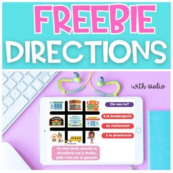 Preview of FREEBIE French Directions BOOM CARDS En ville in Town