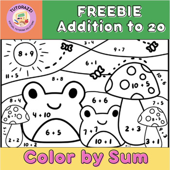 Preview of FREEBIE Frog Addition to 20 Color by Sums Coloring Page