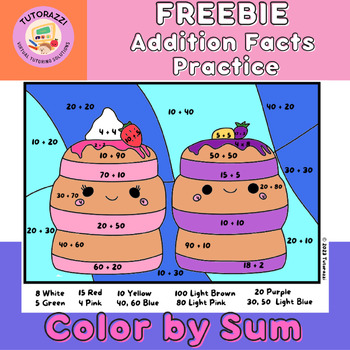 Preview of FREEBIE Pancake Addition | Whole Tens and up to 20 Color by Sums Coloring Page