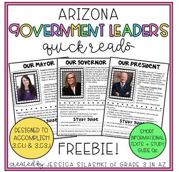 Preview of FREEBIE: Government Leaders: mayor, governor, and president (Arizona edition)