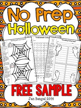 Preview of FREEBIE Halloween NO PREP Reading, Writing, Language Activities {Grades 2-6}