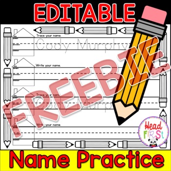 Preview of EDITABLE Name Writing Practice Worksheets Handwriting House FREEBIE