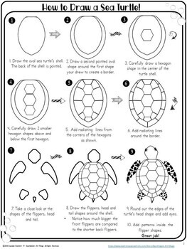 FREEBIE! How-to-Draw Sea Turtles-Art Skills Practice Worksheet-Art Bell ...