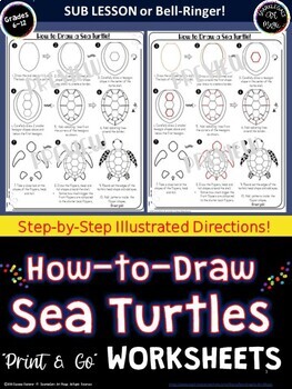 Preview of FREEBIE!  How-to-Draw Sea Turtles-Art Skills Practice Worksheet-Art Activity